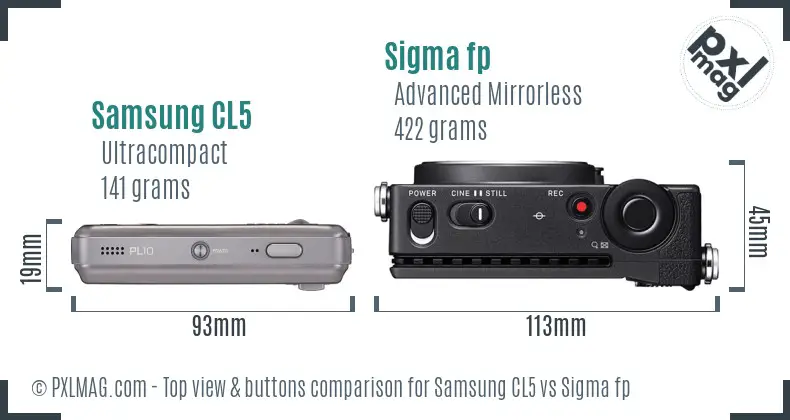 Samsung CL5 vs Sigma fp top view buttons comparison