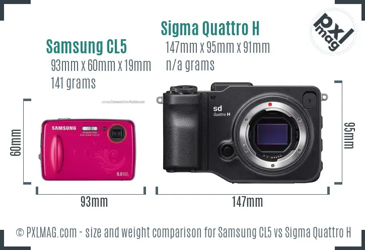 Samsung CL5 vs Sigma Quattro H size comparison