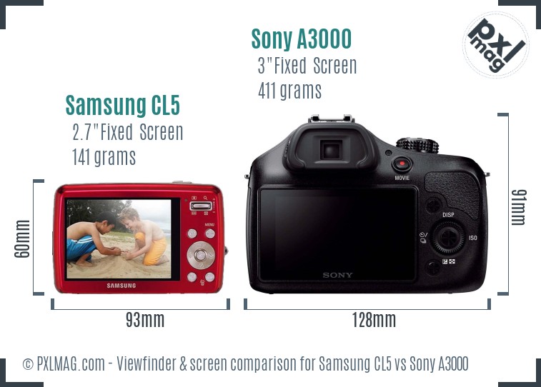 Samsung CL5 vs Sony A3000 Screen and Viewfinder comparison