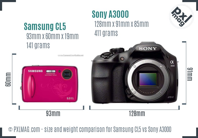 Samsung CL5 vs Sony A3000 size comparison