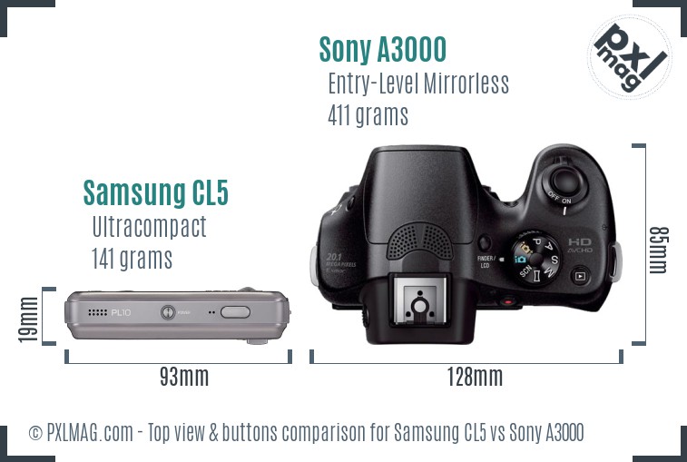 Samsung CL5 vs Sony A3000 top view buttons comparison