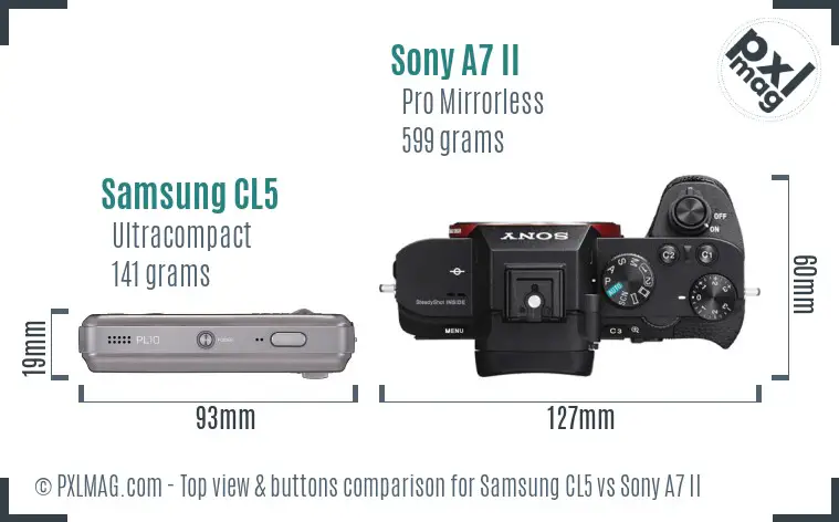 Samsung CL5 vs Sony A7 II top view buttons comparison