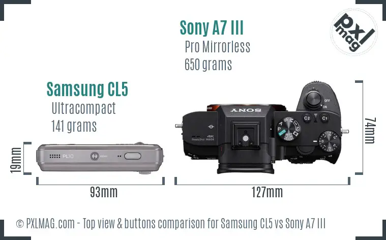 Samsung CL5 vs Sony A7 III top view buttons comparison