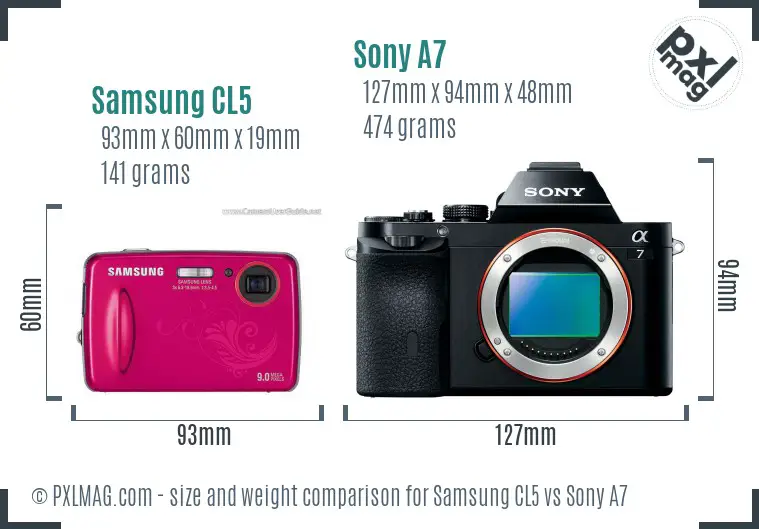 Samsung CL5 vs Sony A7 size comparison