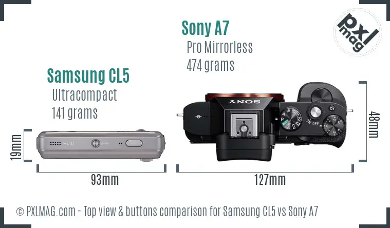 Samsung CL5 vs Sony A7 top view buttons comparison