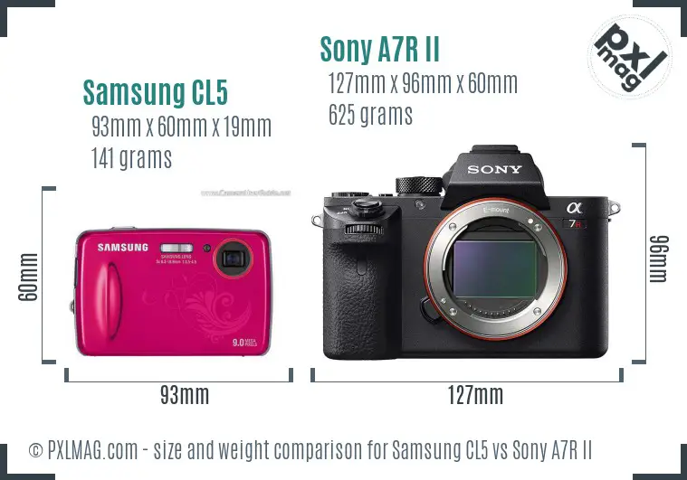 Samsung CL5 vs Sony A7R II size comparison