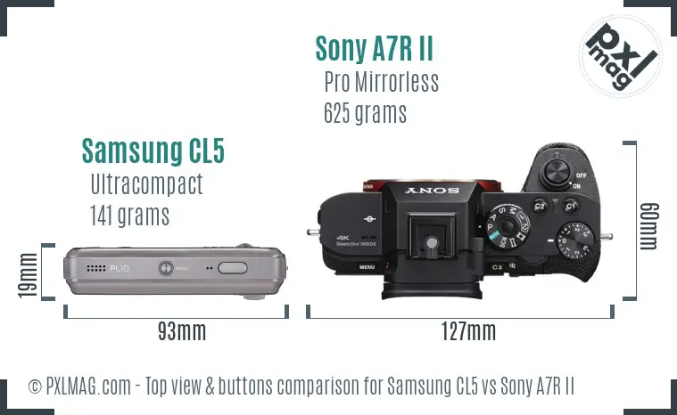 Samsung CL5 vs Sony A7R II top view buttons comparison