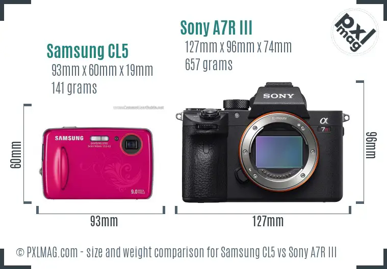 Samsung CL5 vs Sony A7R III size comparison