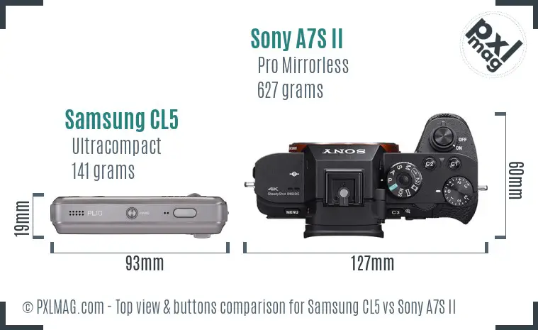 Samsung CL5 vs Sony A7S II top view buttons comparison