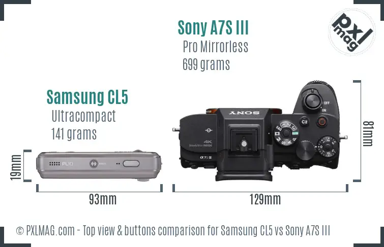 Samsung CL5 vs Sony A7S III top view buttons comparison