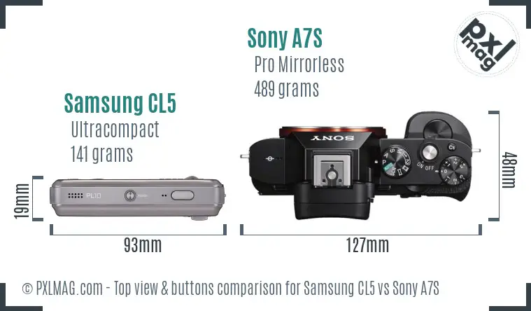 Samsung CL5 vs Sony A7S top view buttons comparison