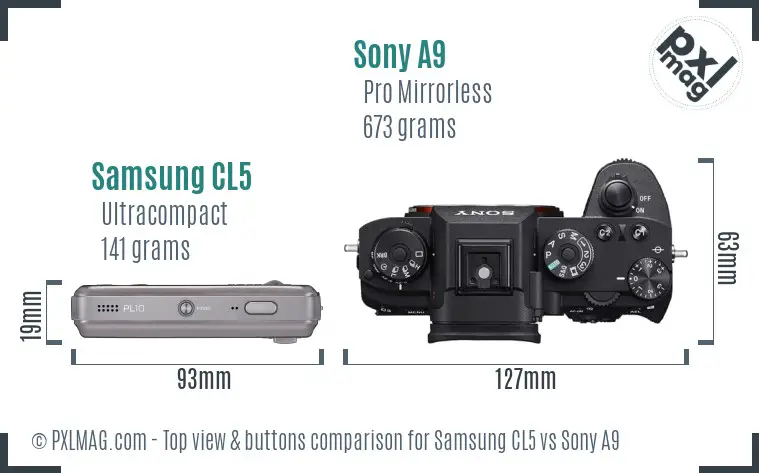 Samsung CL5 vs Sony A9 top view buttons comparison