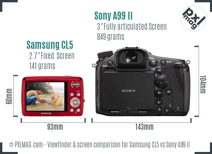 Samsung CL5 vs Sony A99 II Screen and Viewfinder comparison