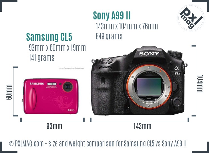 Samsung CL5 vs Sony A99 II size comparison