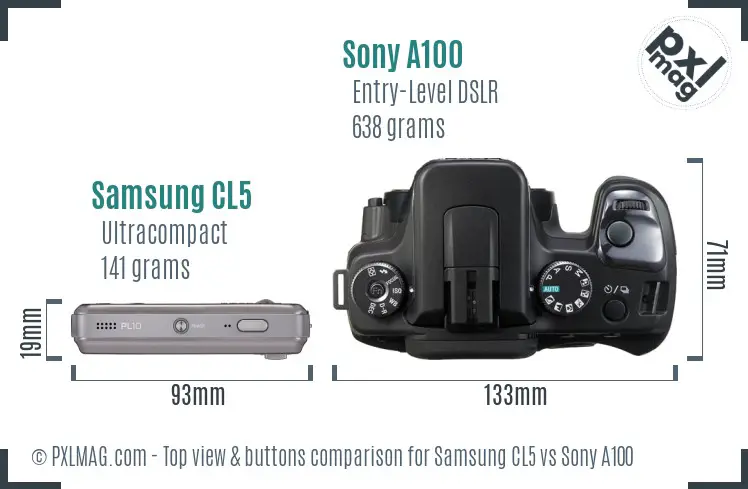 Samsung CL5 vs Sony A100 top view buttons comparison Samsung CL5 vs Sony A100 top view buttons comparison