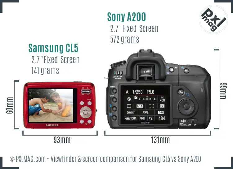 Samsung CL5 vs Sony A200 Screen and Viewfinder comparison