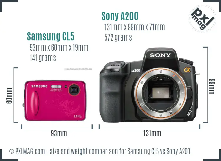 Samsung CL5 vs Sony A200 size comparison