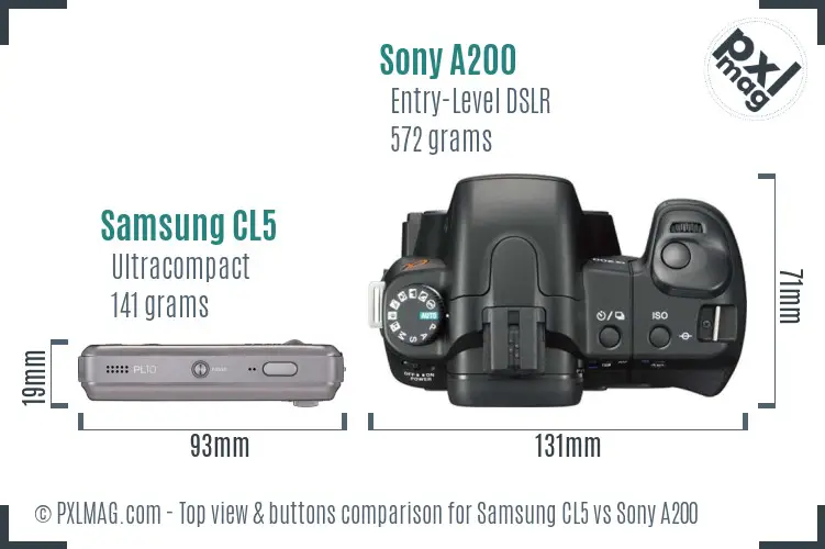 Samsung CL5 vs Sony A200 top view buttons comparison