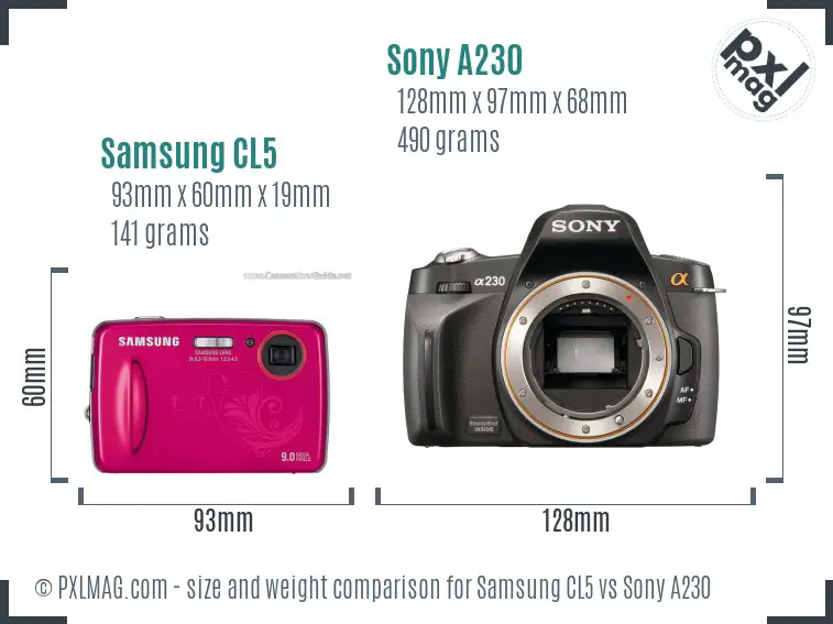 Samsung CL5 vs Sony A230 size comparison