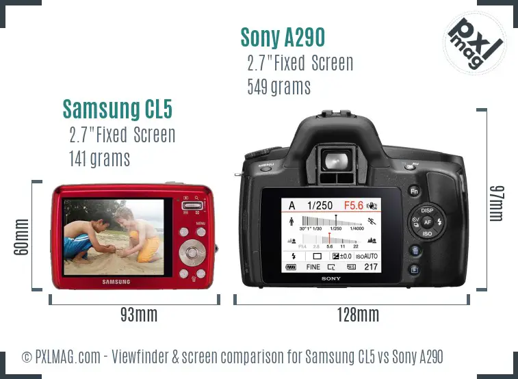 Samsung CL5 vs Sony A290 Screen and Viewfinder comparison