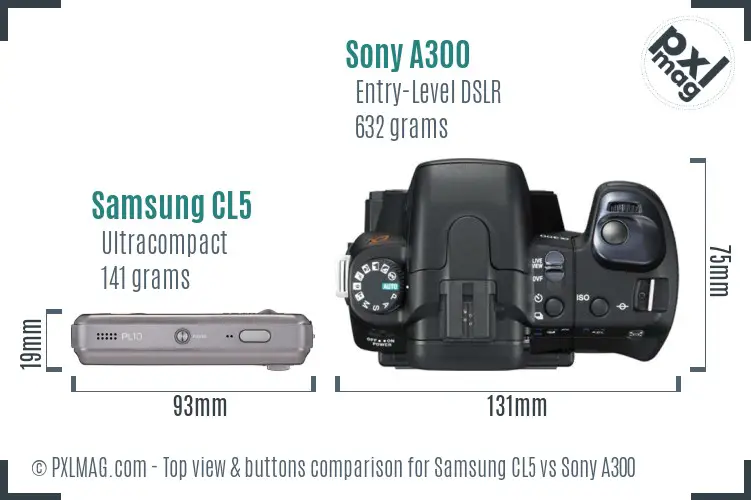 Samsung CL5 vs Sony A300 top view buttons comparison