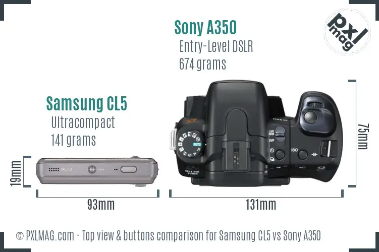 Samsung CL5 vs Sony A350 top view buttons comparison