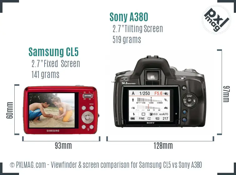 Samsung CL5 vs Sony A380 Screen and Viewfinder comparison