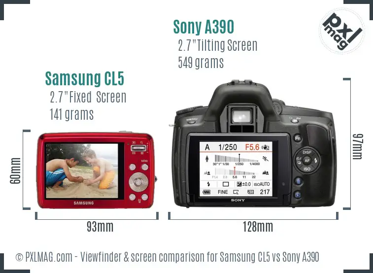 Samsung CL5 vs Sony A390 Screen and Viewfinder comparison