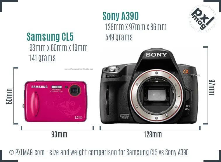 Samsung CL5 vs Sony A390 size comparison