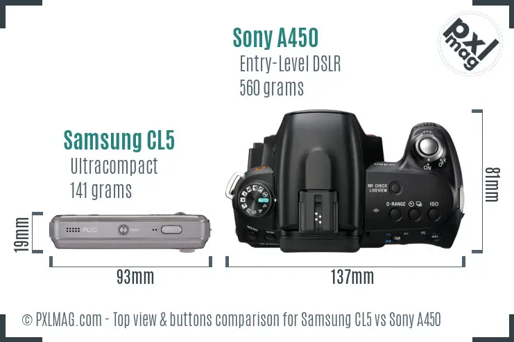 Samsung CL5 vs Sony A450 top view buttons comparison