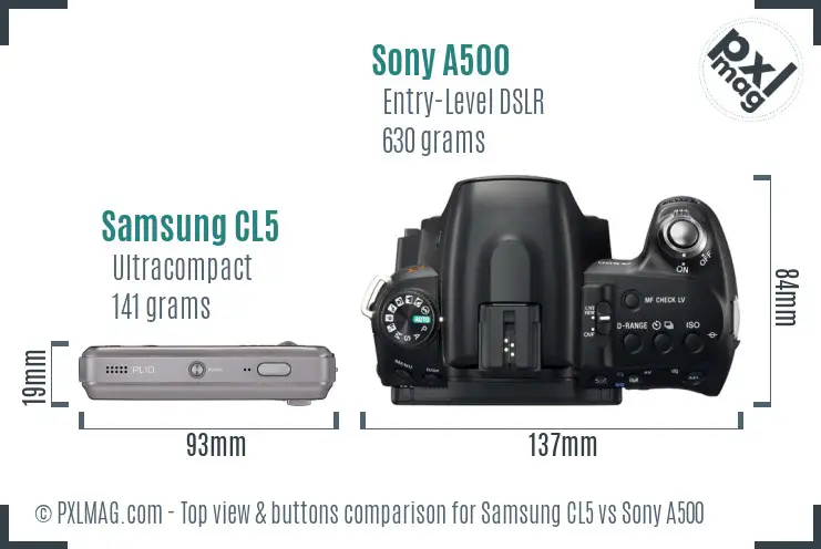 Samsung CL5 vs Sony A500 top view buttons comparison