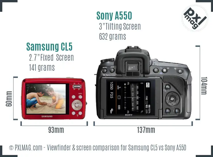 Samsung CL5 vs Sony A550 Screen and Viewfinder comparison