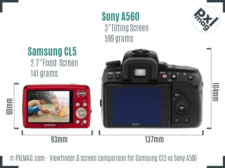 Samsung CL5 vs Sony A560 Screen and Viewfinder comparison