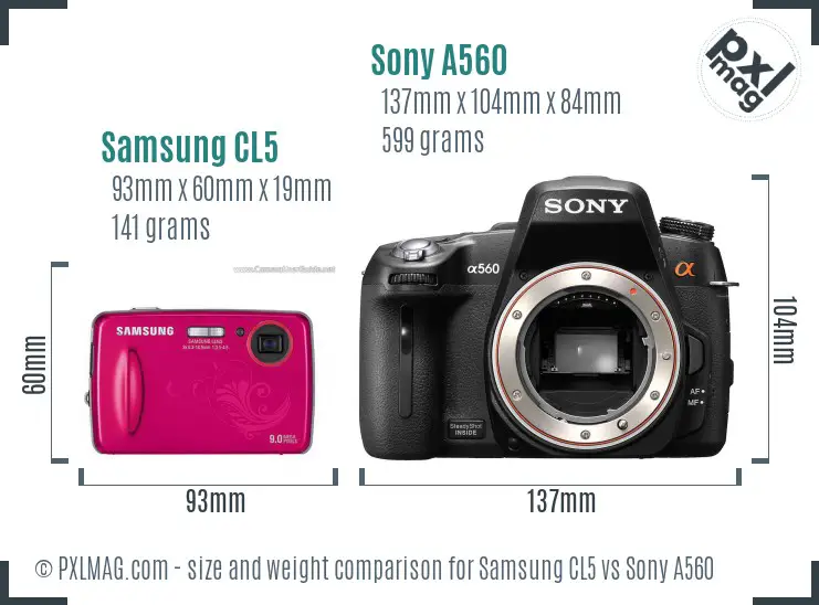 Samsung CL5 vs Sony A560 size comparison