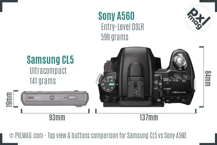 Samsung CL5 vs Sony A560 top view buttons comparison