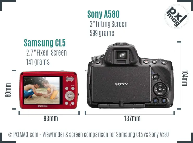 Samsung CL5 vs Sony A580 Screen and Viewfinder comparison