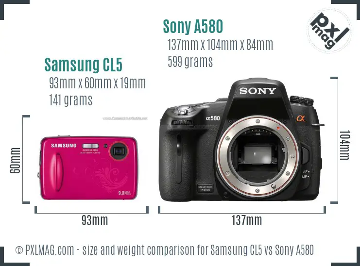 Samsung CL5 vs Sony A580 size comparison