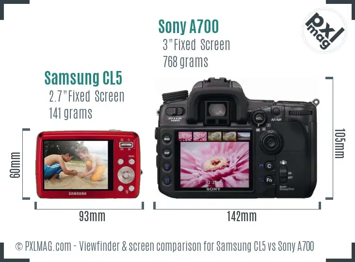 Samsung CL5 vs Sony A700 Screen and Viewfinder comparison
