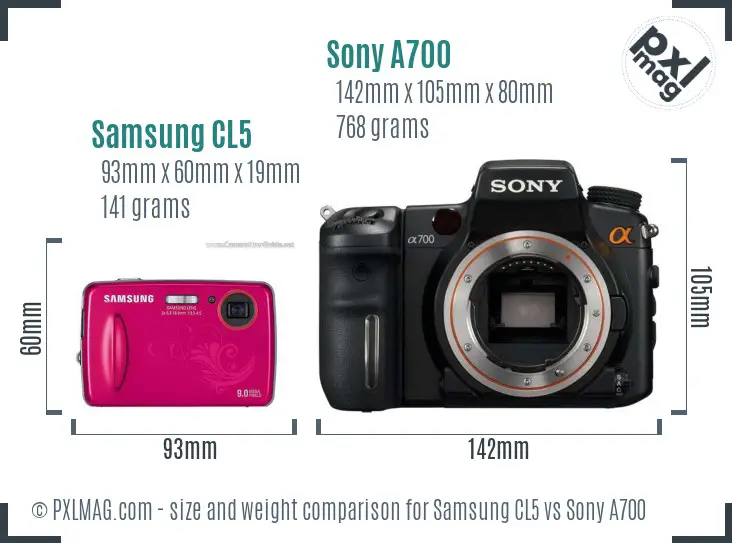 Samsung CL5 vs Sony A700 size comparison