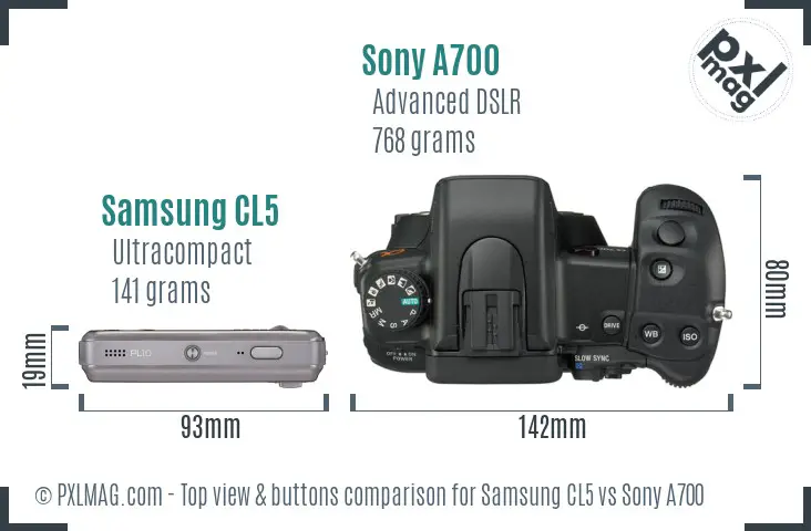Samsung CL5 vs Sony A700 top view buttons comparison