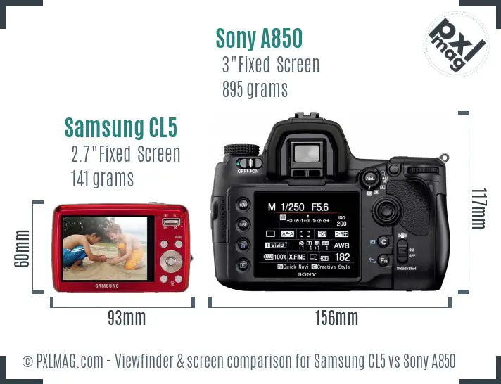 Samsung CL5 vs Sony A850 Screen and Viewfinder comparison