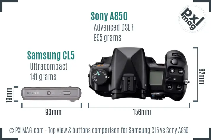 Samsung CL5 vs Sony A850 top view buttons comparison