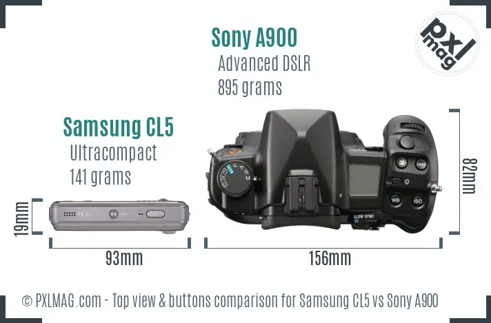 Samsung CL5 vs Sony A900 top view buttons comparison Samsung CL5 vs Sony A900 top view buttons comparison