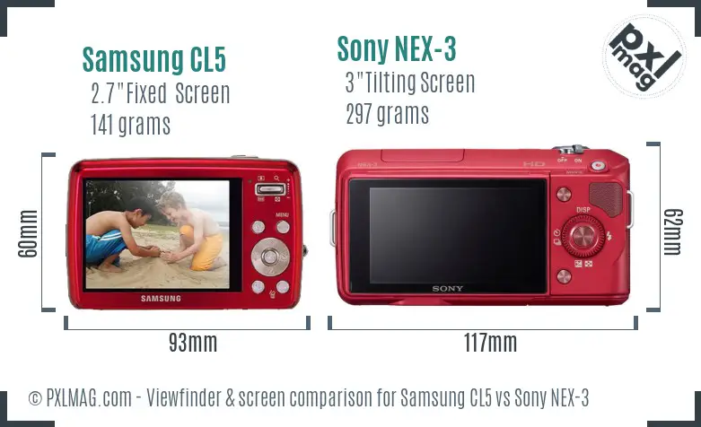 Samsung CL5 vs Sony NEX-3 Screen and Viewfinder comparison