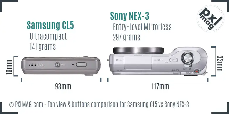 Samsung CL5 vs Sony NEX-3 top view buttons comparison