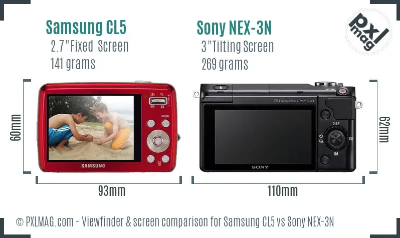 Samsung CL5 vs Sony NEX-3N Screen and Viewfinder comparison