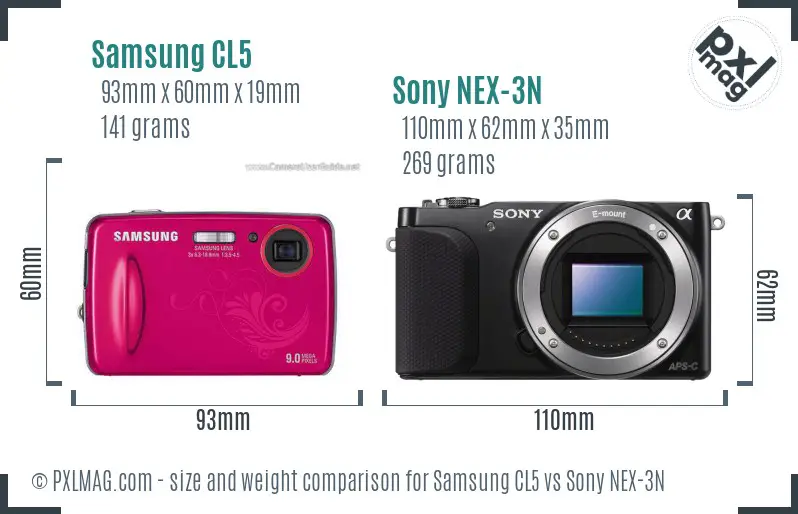 Samsung CL5 vs Sony NEX-3N size comparison