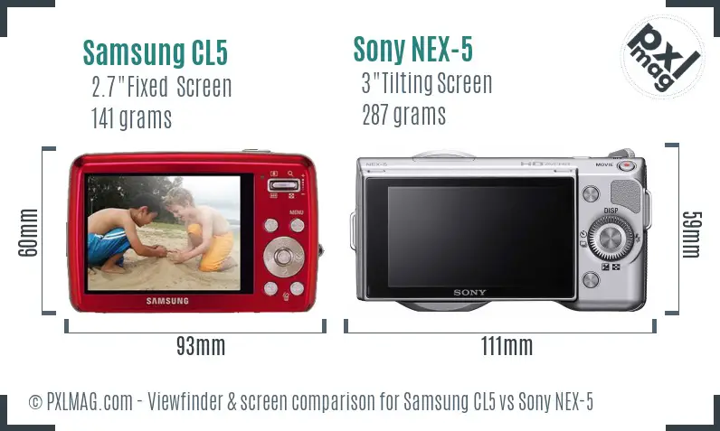 Samsung CL5 vs Sony NEX-5 Screen and Viewfinder comparison