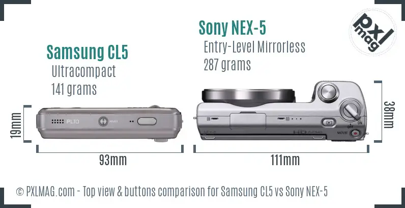Samsung CL5 vs Sony NEX-5 top view buttons comparison
