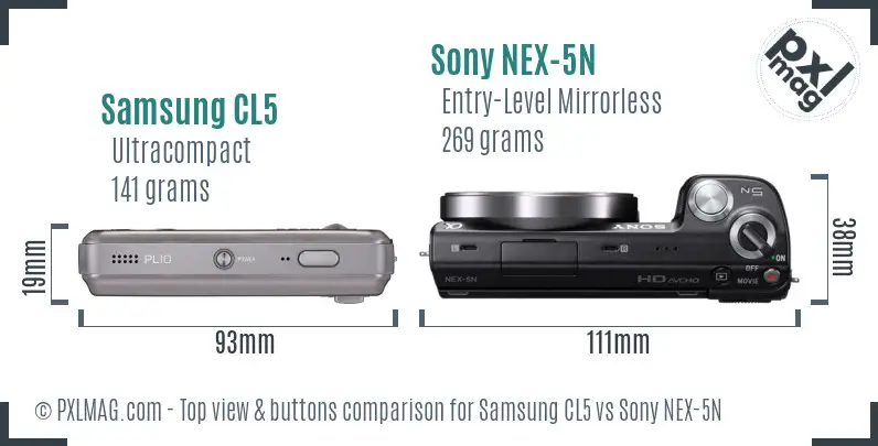 Samsung CL5 vs Sony NEX-5N top view buttons comparison